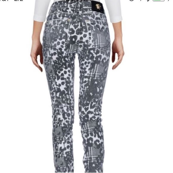 Versace Medusa Jeans B+W animal print skinny jeans.